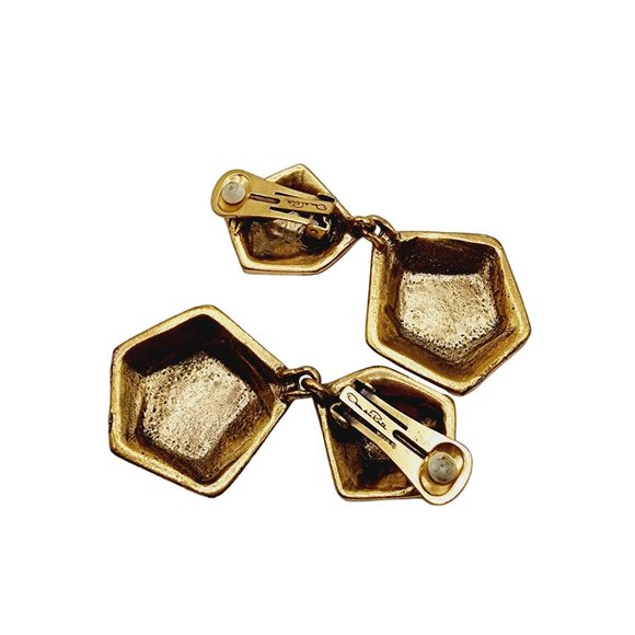 Vintage Rare Signed Oscar De la Renta Gold Tree Bark Earrings (A1278) - Picture 4 of 5